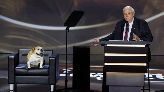 Gov. Jim Justice brings 'Babydog' on stage during RNC address