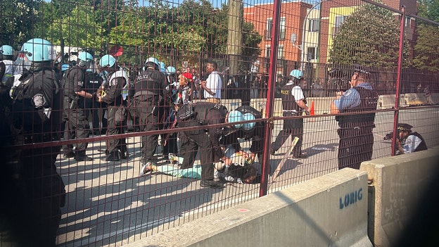 Police detain protesters as fence breached outside DNC