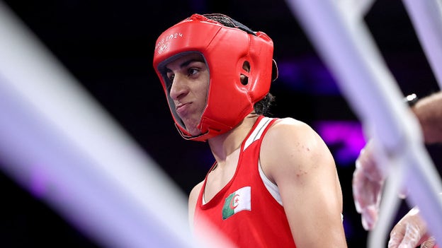 Algerian boxer Imane Khelif enters the ring for women’s boxing quarterfinal bout