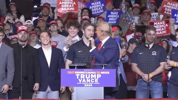 Trump invites Penn State wrestling team on stage: ‘That’s a lot of muscle’