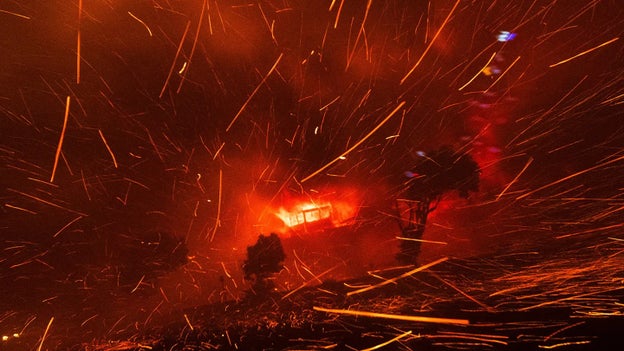 Strong winds hinder firefighters' efforts as fires blaze across LA county