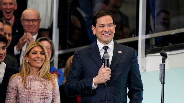 Secretary of State Marco Rubio addresses employees at the State Department