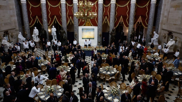 President Donald Trump, JD Vance attend inaugural congressional luncheon after swearing-in