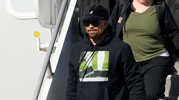 Jalen Hurts sports controversial sweatshirt upon New Orleans arrival ahead of Super Bowl LIX