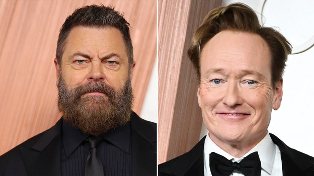Nick Offerman jokingly cuts-off Conan O'Brien during 2025 Oscars