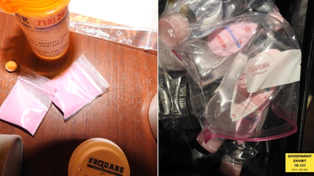 Diddy federal trial evidence images include baby oil, pink powder substance