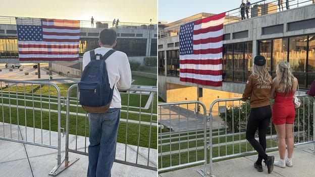 UVU students seen paying respects at American flag over spot where Charlie Kirk was killed