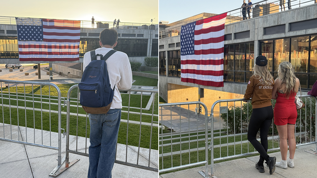UVU students seen paying respects at American flag over spot where Charlie Kirk was killed