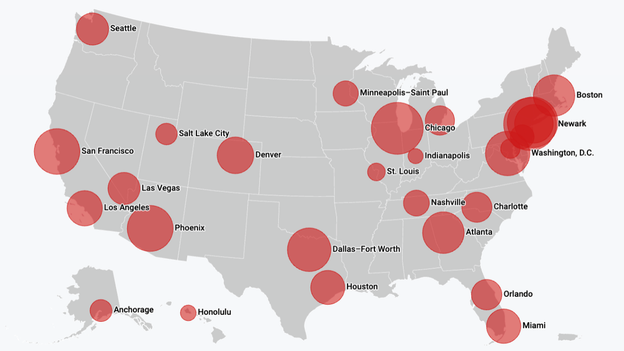 The US airports where flight delays are piling up