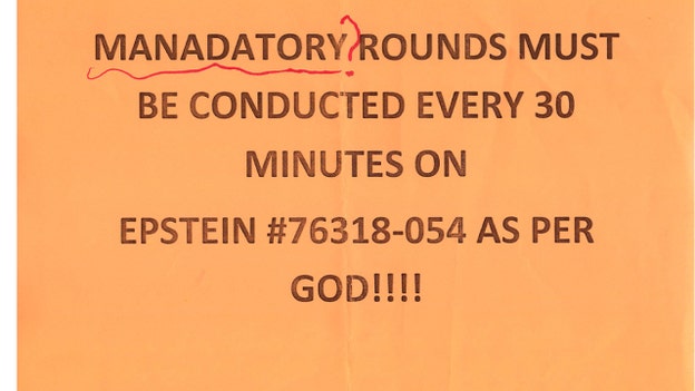 NYC jail sign calling for Epstein rounds every 30 minutes was defaced
