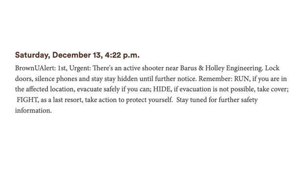 Brown’s first emergency alert sent out about 17 minutes after shooting