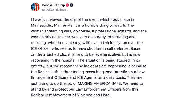 Trump shares video of ICE shooting in Minneapolis: 'A horrible thing to watch'