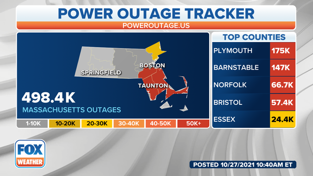 Nearly 500K power outages reported in Massachusetts