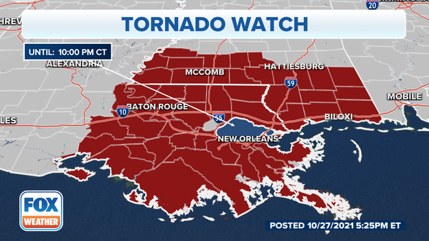 Tornado Watch remains in effect for portions of Gulf Coast