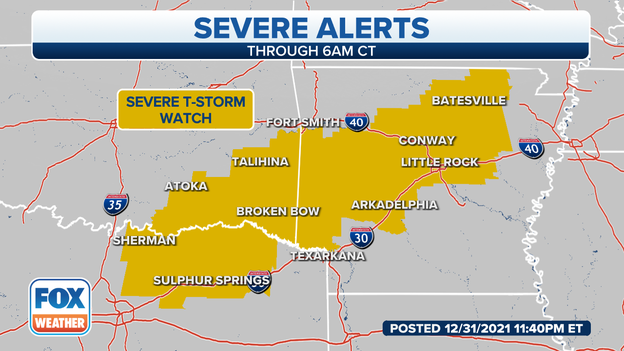 Severe Thunderstorm Watch issued for parts of Texas, Oklahoma & Arkansas