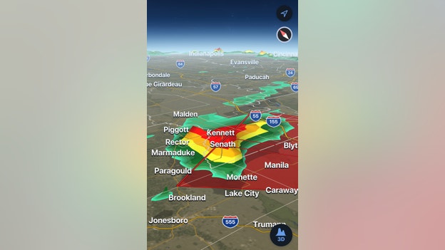 3D Radar shows tornado in northeastern Arkansas