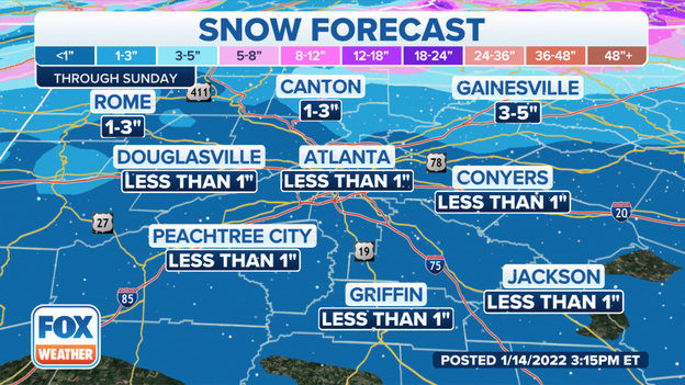Updated snow forecast: Metro Atlanta
