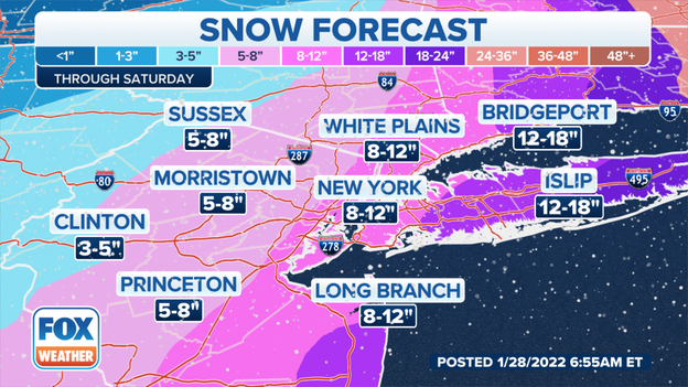 Updated snowfall forecast: New York City tri-state area
