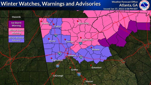 Winter Storm Warnings extended into metro Atlanta region