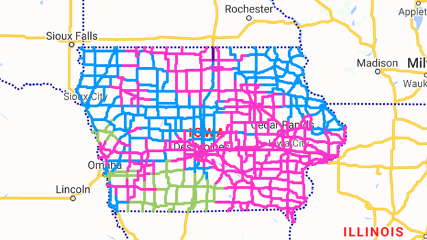Roadways in Iowa are completely covered by snow