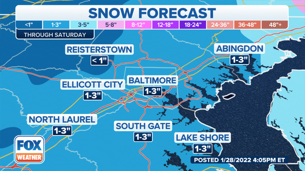 Updated snowfall forecast: Baltimore metro area