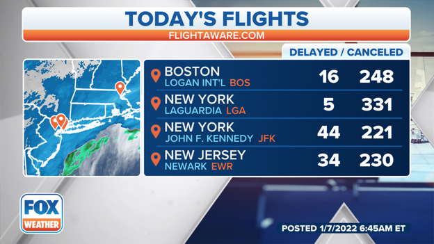 Hundreds of flights canceled across the Northeast