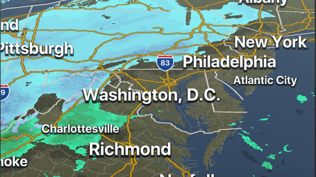 Snow moving towards major cities in Northeast