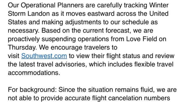 Southwest cancels all Dallas Love Field flights Thursday