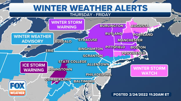 Winter storm to arrive in Northeast on Thursday night