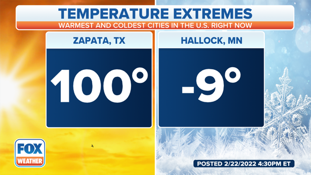 Warmest and coldest places in America right now