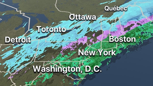 FOX Weather 3D Radar tracks freezing rain, snow moving through Northeast�