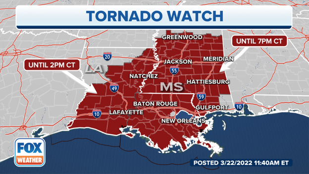 New Tornado Watch extends into Alabama