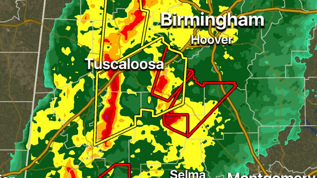 FOX Weather 3D Radar tracking tornado-warned storms in Alabama