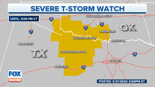 Severe Thunderstorm Watch issued for parts of Texas, Oklahoma
