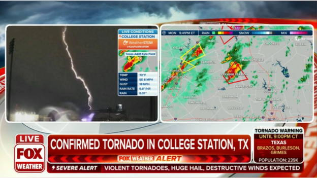 Lightning hits Kyle Field in College Station, Texas