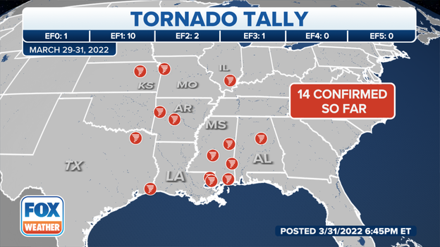NWS confirms 14 tornadoes from outbreak