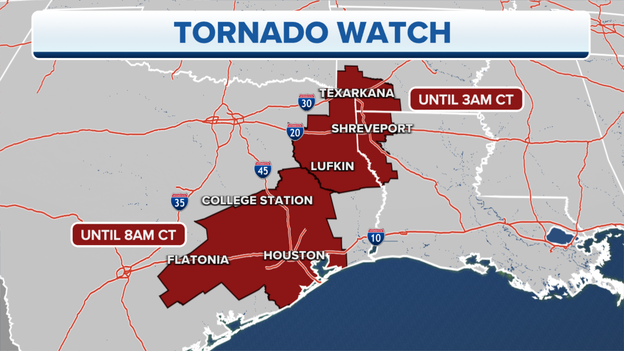 Tornado Watch extends to Houston through 8 AM
