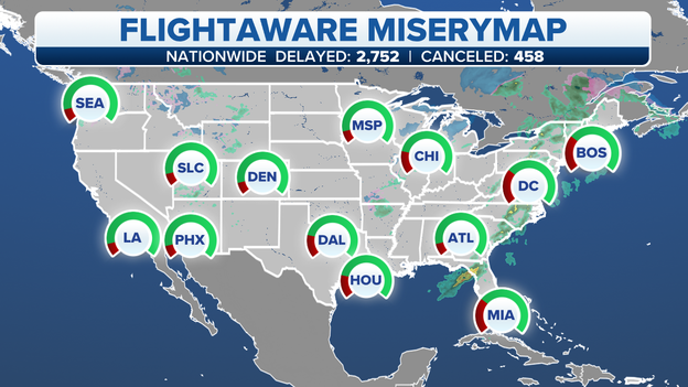 More than 2,600 flights delayed on Thursday