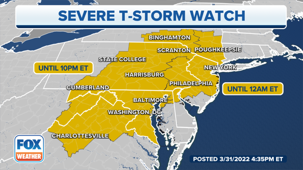 Severe Thunderstorm Watch expanded into Northeast