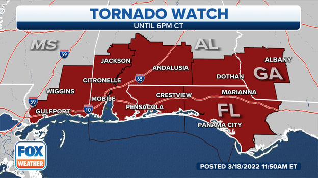 Tornado Watches issued for parts of the Gulf Coast, Southeast