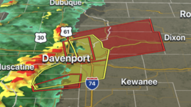 Tornado-warned storms moving into western Illinois