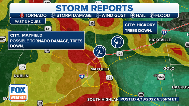 Damage reported in Mayfield, KY after severe storm moves through