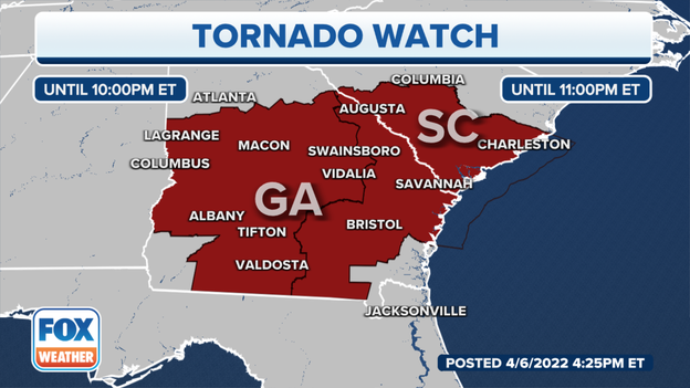 Tornado Watch issued for Georgia and South Carolina