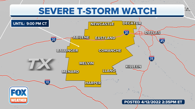 Severe Thunderstorm Watch issued for areas to the west of Dallas