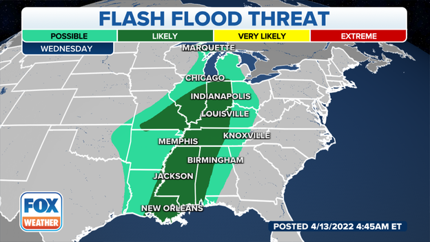 High rainfall rates pose risk of flash flooding