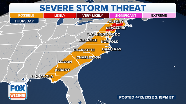 Updated Forecast: Threat of storms to march through East Coast