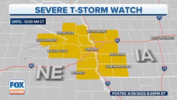Severe Thunderstorm Watch issued for areas around Omaha, NE