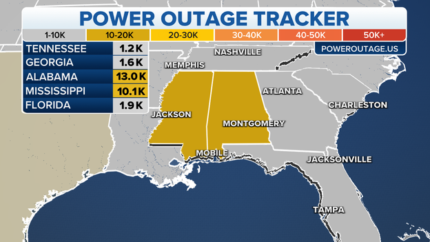 About 23,000 without power in the Southeast
