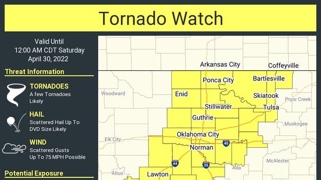 New Tornado Watch issued for parts of Oklahoma