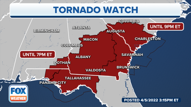 Tornado Watch expanded eastward for parts of South Carolina, Georgia